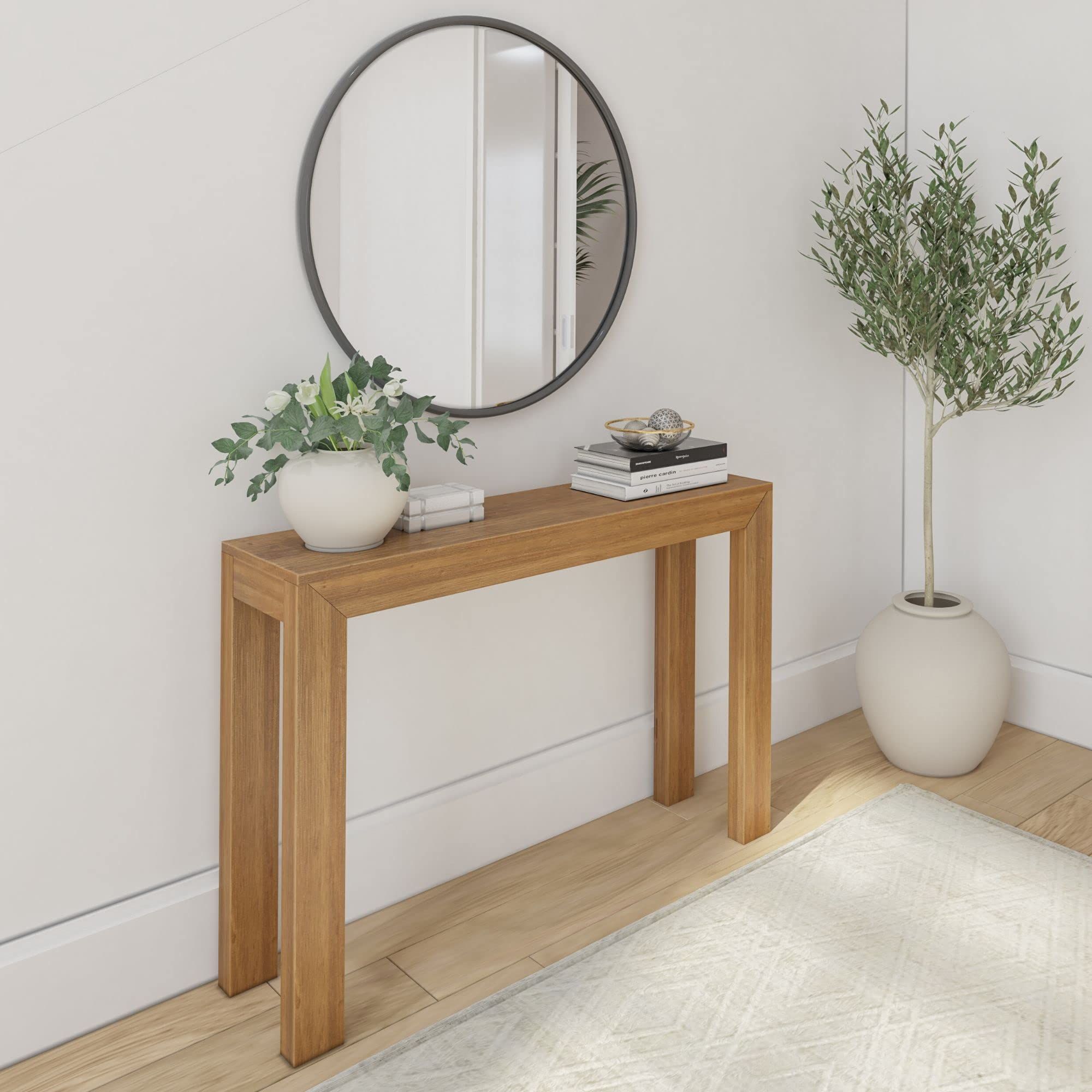 Amazon.com: Plank+Beam Modern Solid Wood Console Table, 46.25 Inch ... pertaining to Sleek Modern Console Table With Narrow Design And Solid Wood Rectangular Top, Pecan