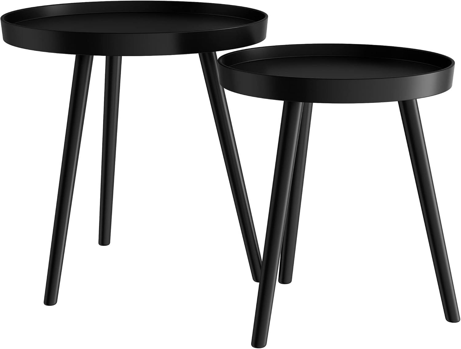 Amazon.com: Round Nesting End Tables - Set Of 2 Mid-Century Style ... inside Set Of 2 Black Nesting End Tables With Round Tray Tops And Open Base