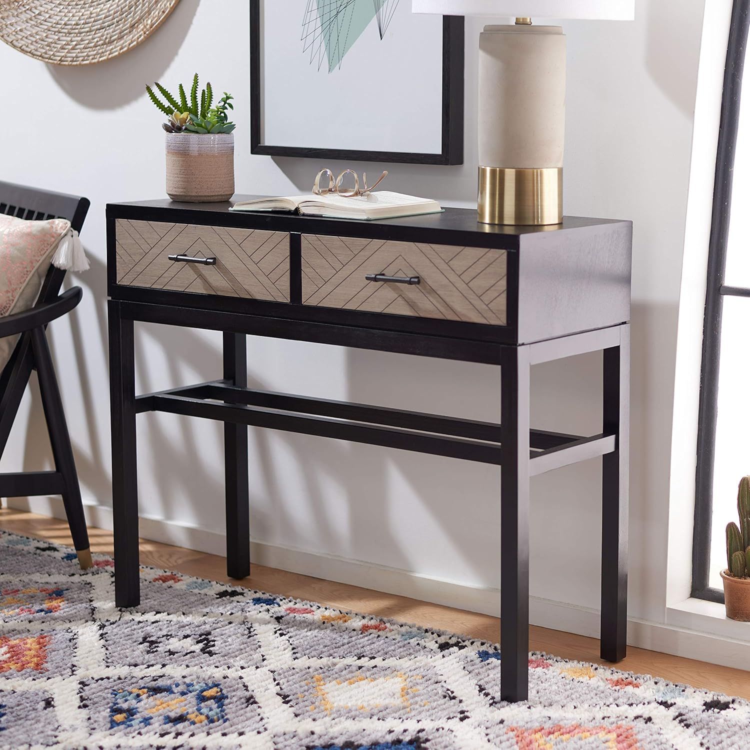 Amazon.com: Safavieh Home Collection Ajana Black And Greige 2-Drawer ... in Safavieh Ajana 2 Drawer Console Table, Black/Greige