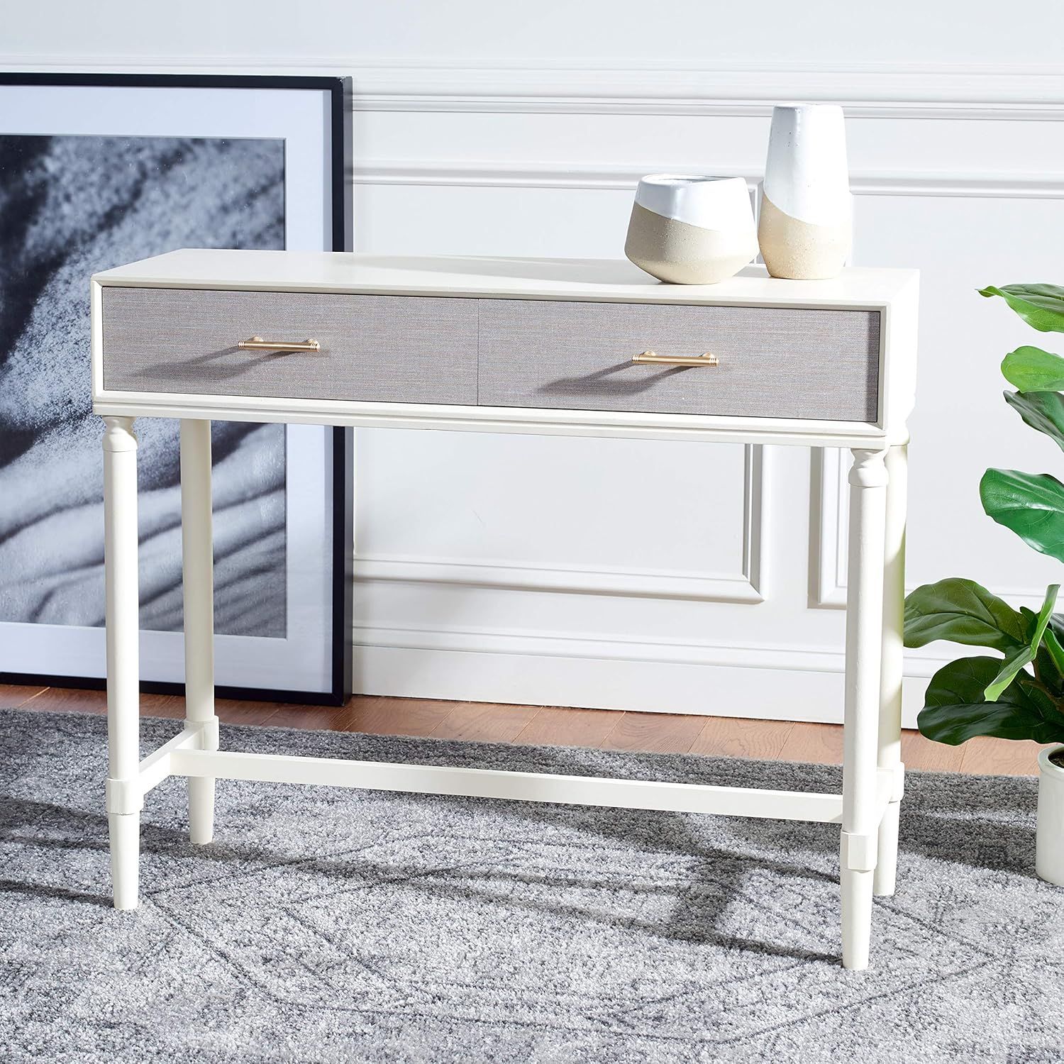 Amazon.com: Safavieh Home Collection Estella Distressed White 2-Drawer ... throughout Safavieh Estella 4 Drawer Console Table, Distressed, White