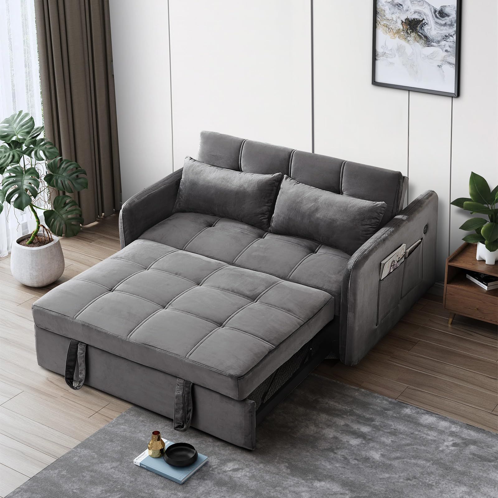 Amazon.com: Sejov Sleeper Sofa Bed, 3-In-1 Convertible Sofa Chair ... inside Convertible Loveseat Bed In Chenille With Wood Arms & Accent Pillows, Dark Brown