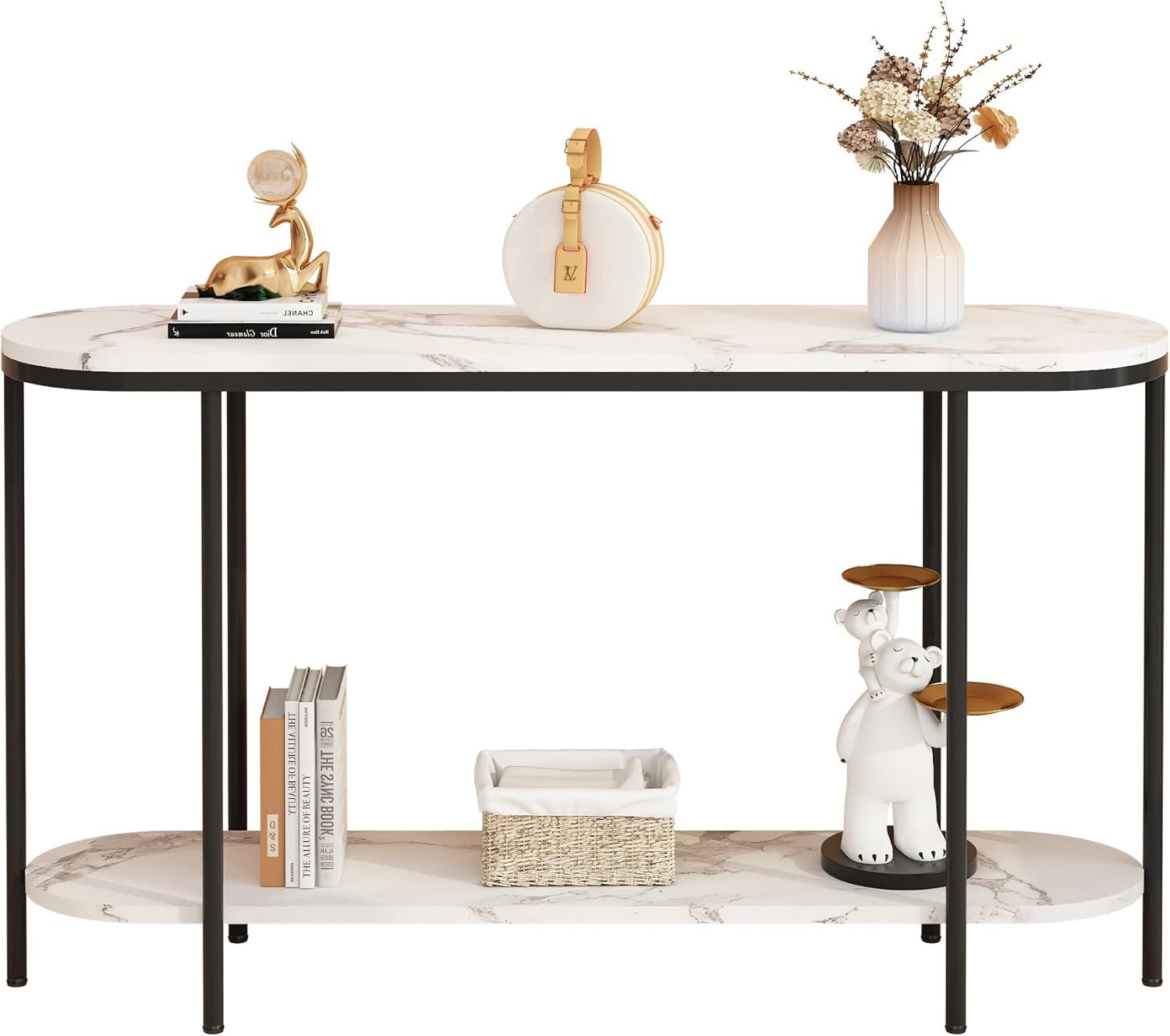 Amazon.com: Sleek Black & White Console Table – 2 Tier Entryway Table ... intended for Helena Contemporary Narrow Console Table - Black With White