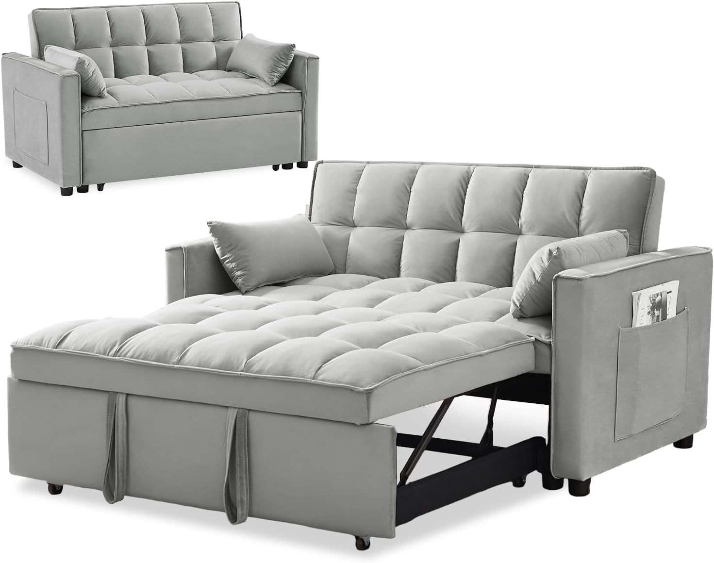 Amazon.com: Spoway 3 In 1 Sleeper Sofa Couch Bed, Velvet Convertible ... pertaining to Elevate Your Guest Room The Stylish Chenille Loveseat Bed Solution