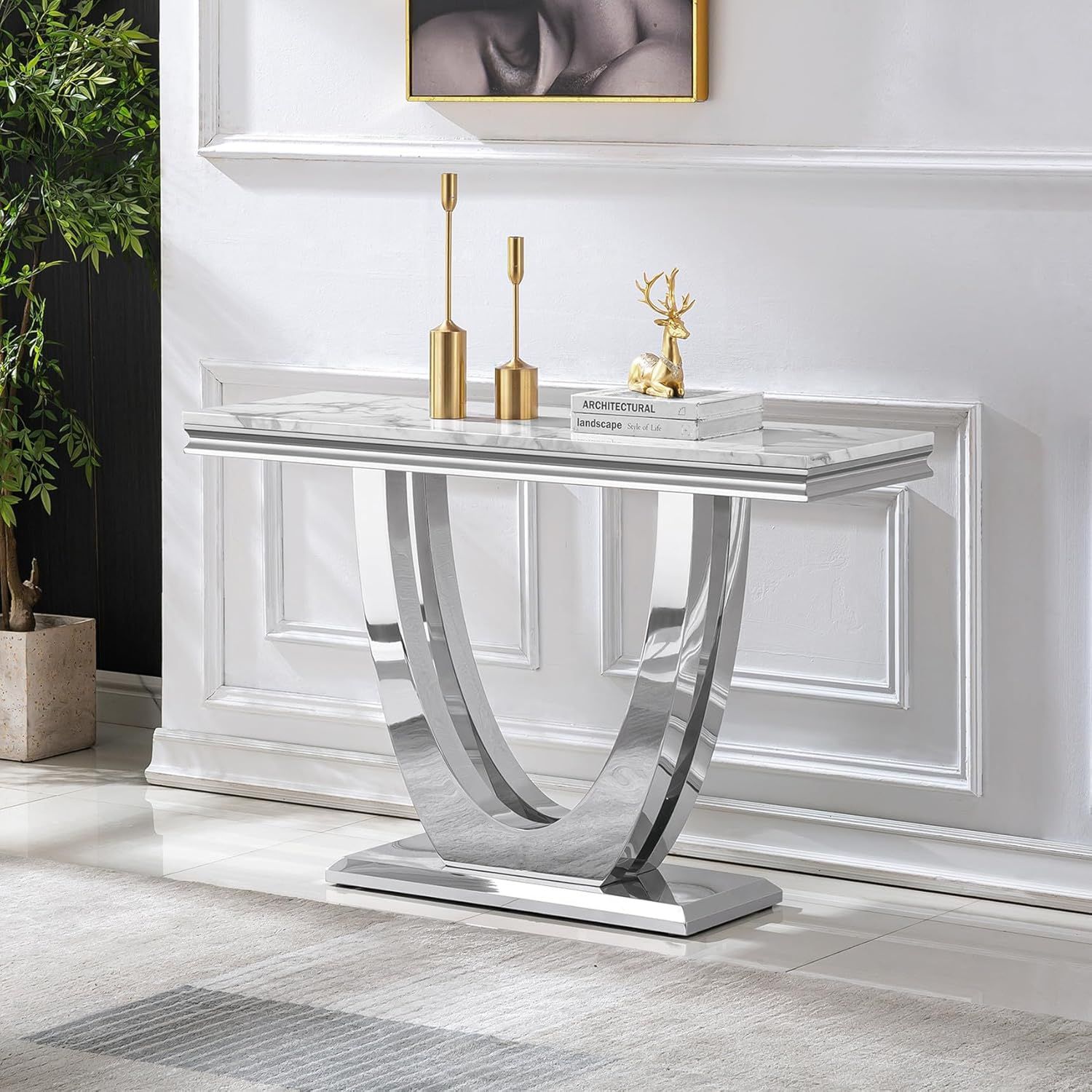 Amazon.com: Ssline Modern White Faux Marble Console Table Luxury ... with Pasargad Home Luxe Marble Console Table, White