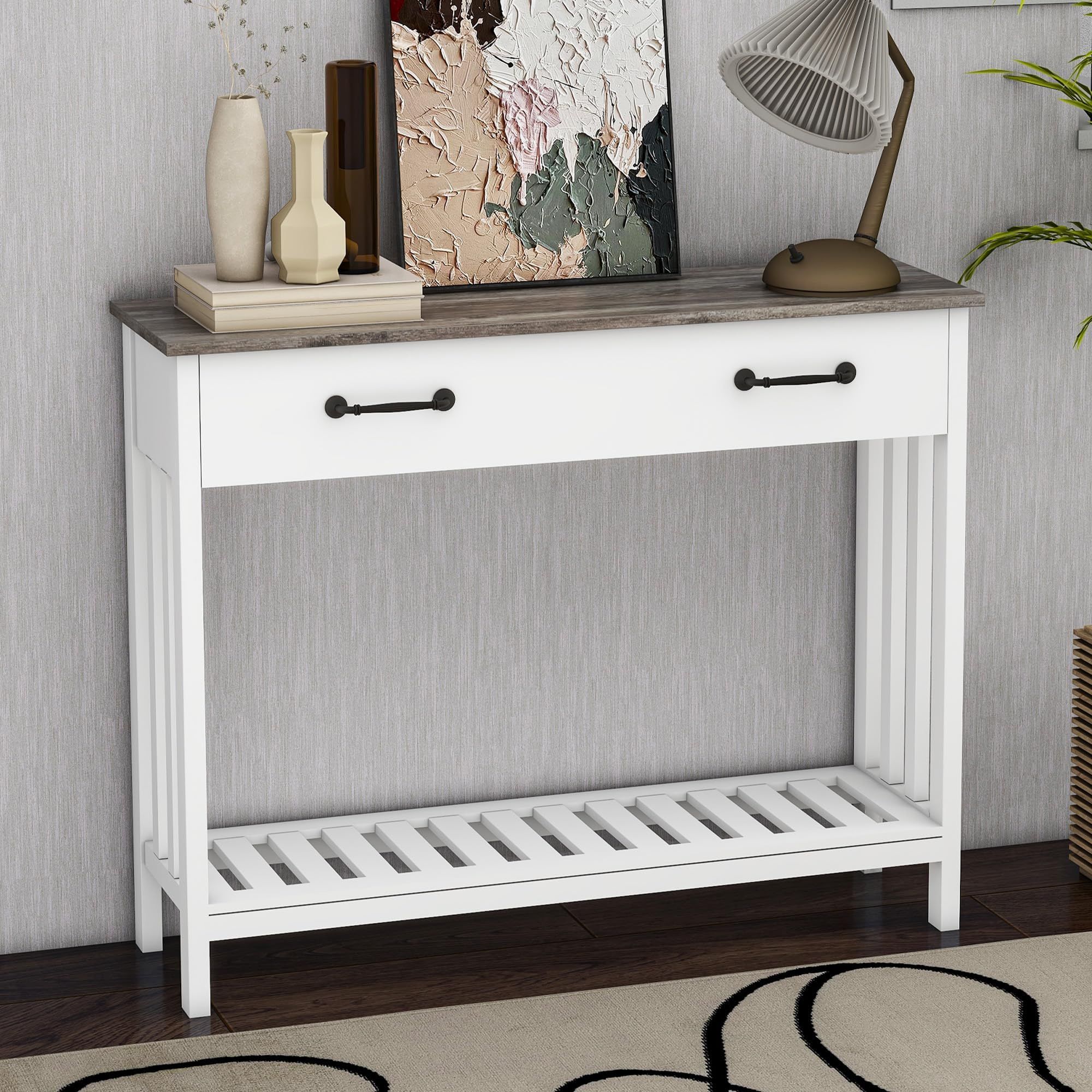 Amazon.com: Taohfe White Narrow Console Table With Storage Modern Wood ... for The Versatility of a White Slim Console Table in Modern Homes