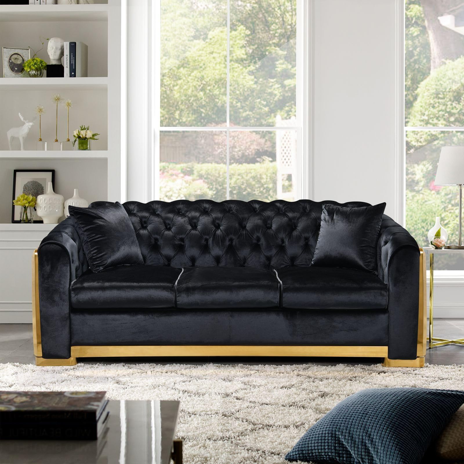 Amazon.com: Tatub 89 Inch Velvet Chesterfield Sofa, Black Velvet Couch ... in The Art of Choosing Your Perfect Black Tufted Sofa Bed