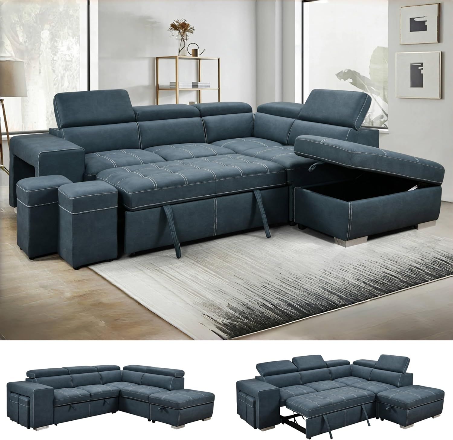 Amazon.com: Thsuper 104'' Microfiber L Shaped Sectional Sleeper Sofa ... within Understanding the Evolution of Convertible Sleeper Sofa Design Through the Decades