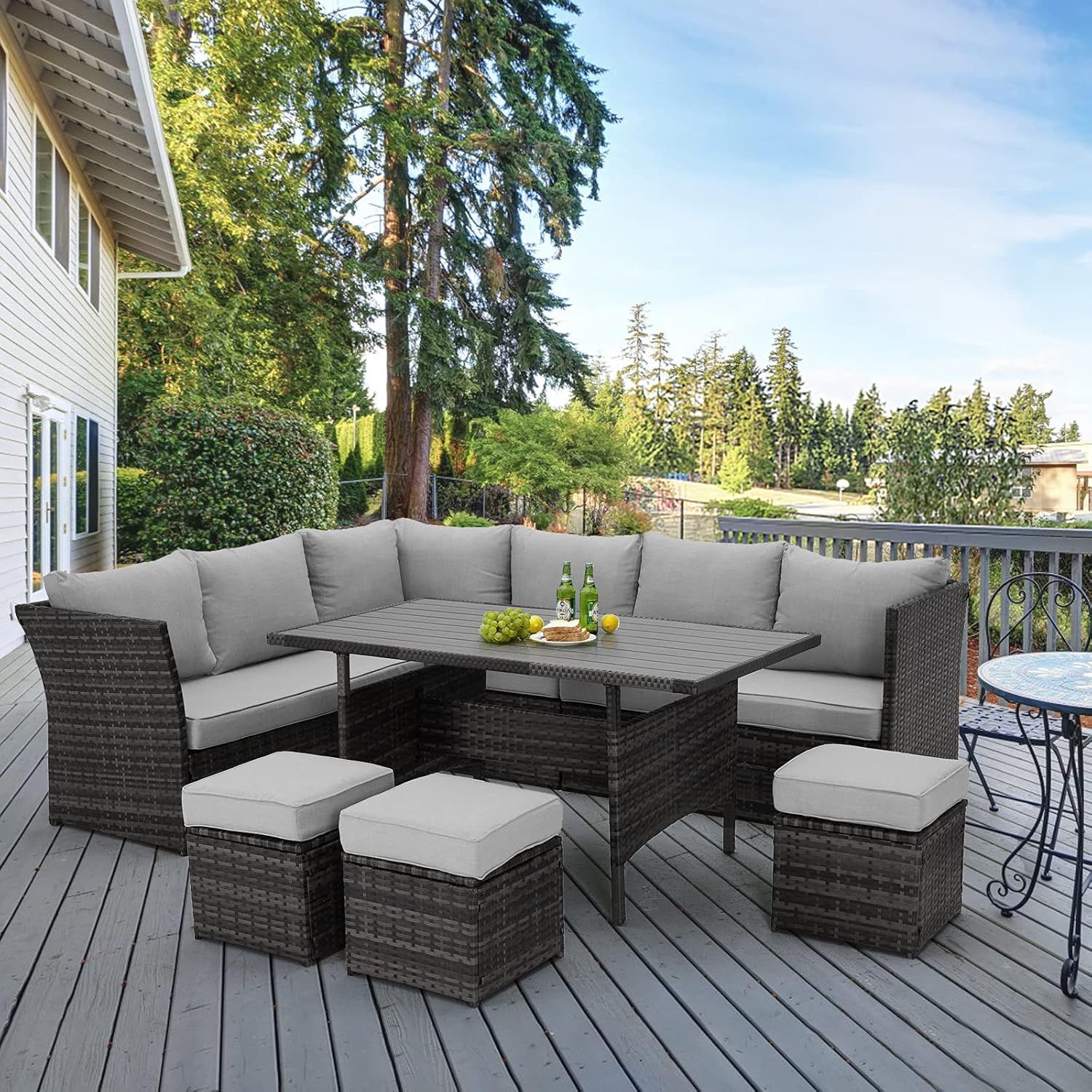 Amazon.com: U-Max 7 Pieces Outdoor Patio Furniture Set,Wicker Patio ... in Gdf Studio 5-Piece Nelson Outdoor Concrete Table Cushions Wicker Dining Set, White/Black/Gray/Mixed Black