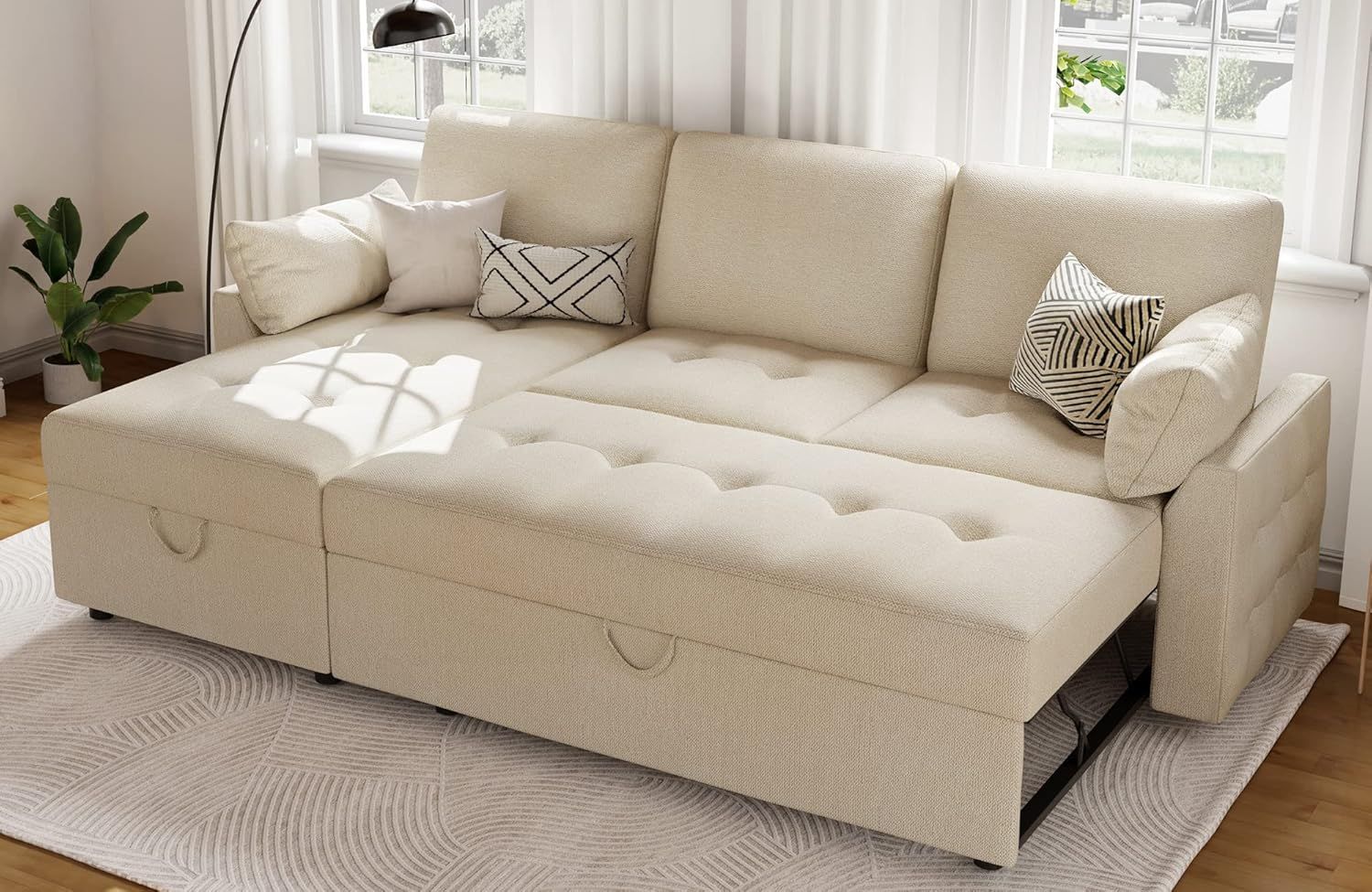Amazon.com: Vanacc Pull Out Sofa Bed, Modern Tufted Convertible Sleeper ... with Brown and White Color Coordination in Contemporary Home Furnishing