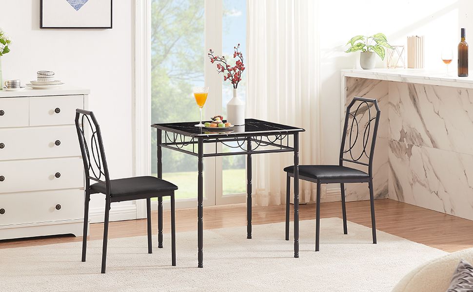 Amazon.com - Vecelo 3 Pieces Sets,43.3&amp;quot; Table&amp;amp;Chairs For 2,Industrial ... for Maximizing Space with a Thoughtfully Designed 3-Piece Table Set