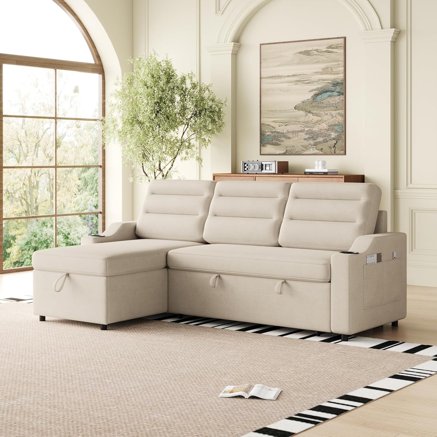 Amazon.com: Waqinbr L-Shaped Sofa Bed Convertible Sleeper Sofa, 83.5 ... for The Art of Creating Versatile Seating That Transforms Throughout the Day