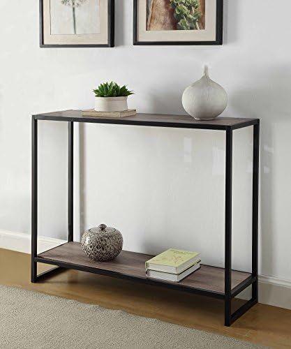 Amazon.com: Weathered Grey Oak Finish Black Metal Frame 2-Tier Console ... inside Design Insights from the Macen Console Weathered Gray Oak with Black Collection
