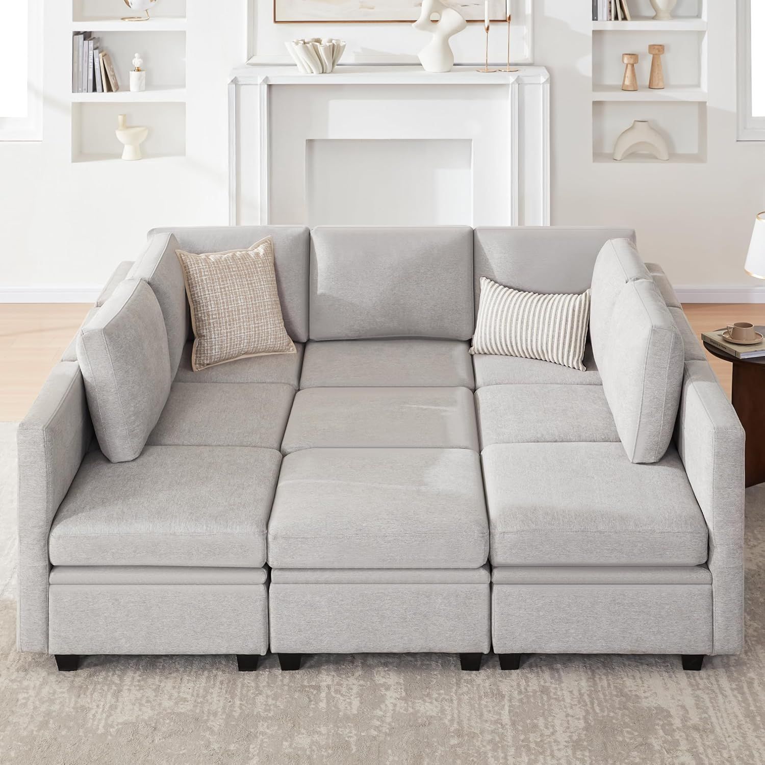 Amazon.com: Weture Modular Sectional Sleeper Sofa Bed, 9 Seat Couch ... throughout Sectional Sleeper Sofa, Grey Velvet Seat With Slightly Tufted Back Cushions