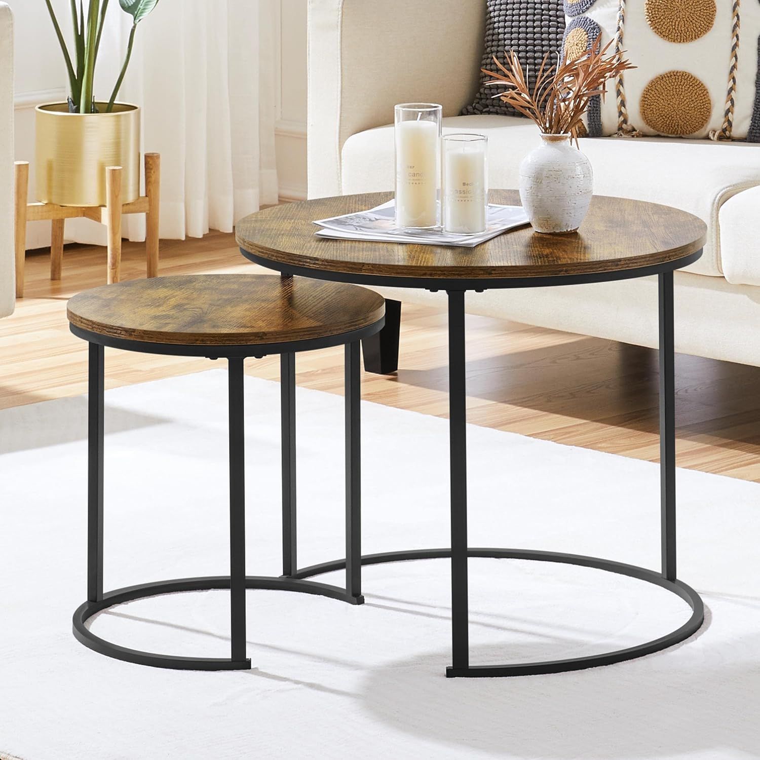 Amazon.com: Yaheetech Nesting Coffee Table Retro Nesting Table For ... pertaining to The Versatility of Nesting Tables How the Lacey 24" Set Enhances Your Home