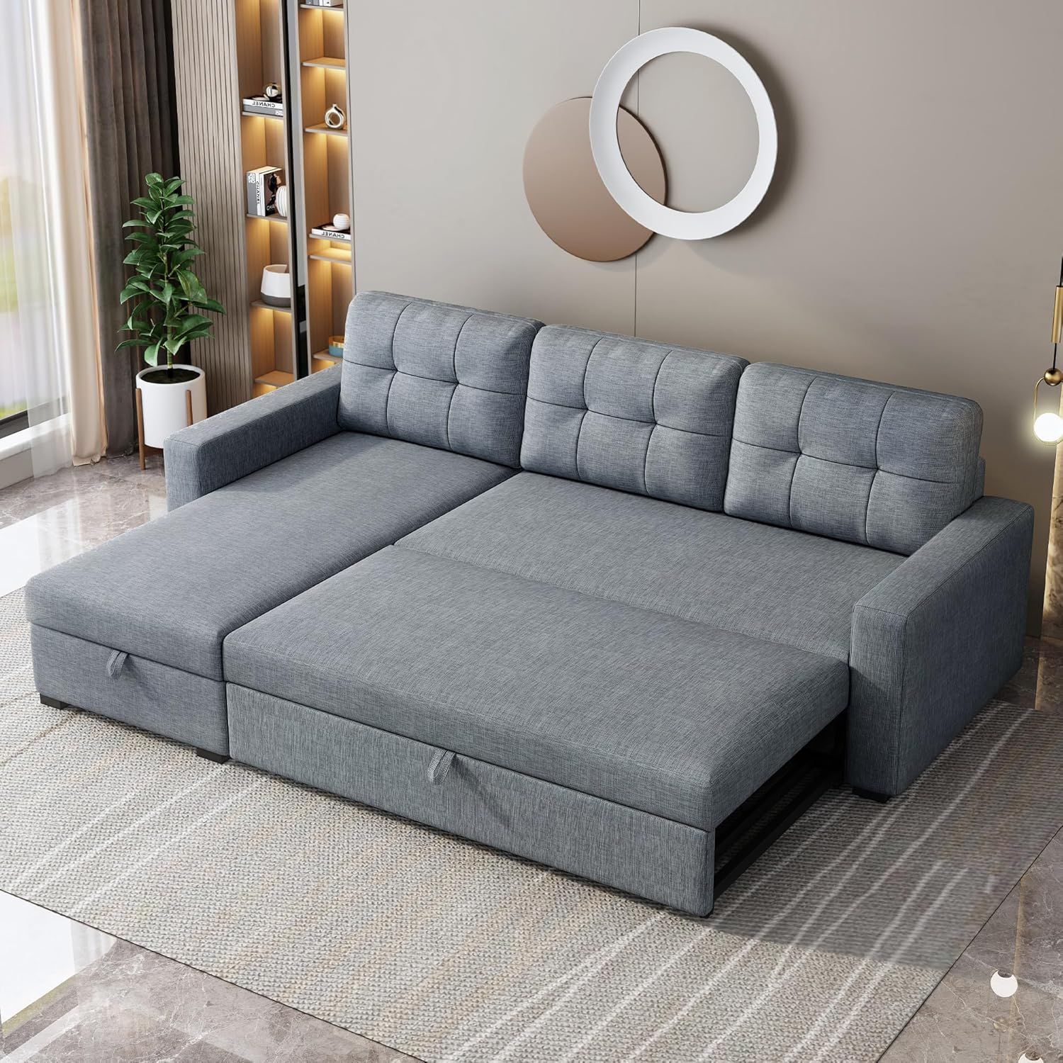Amazon.com: Yopto 81.5" Upholstered Sleeper Sectional Sofa With Storage ... with Everything You Need to Know About Selecting Quality Gray Sleeper Sectional Sofas for Home Use