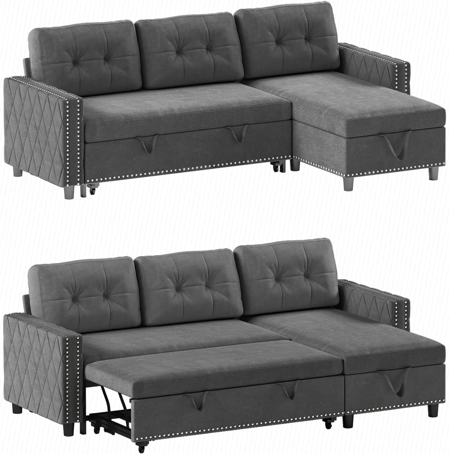 Amazon.com: Zafly Reversible Sleeper Sectional Sofa With Storage Chaise ... intended for Ivy Light Gray Velvet Reversible Sleeper Sectional Sofa With Storage Chaise
