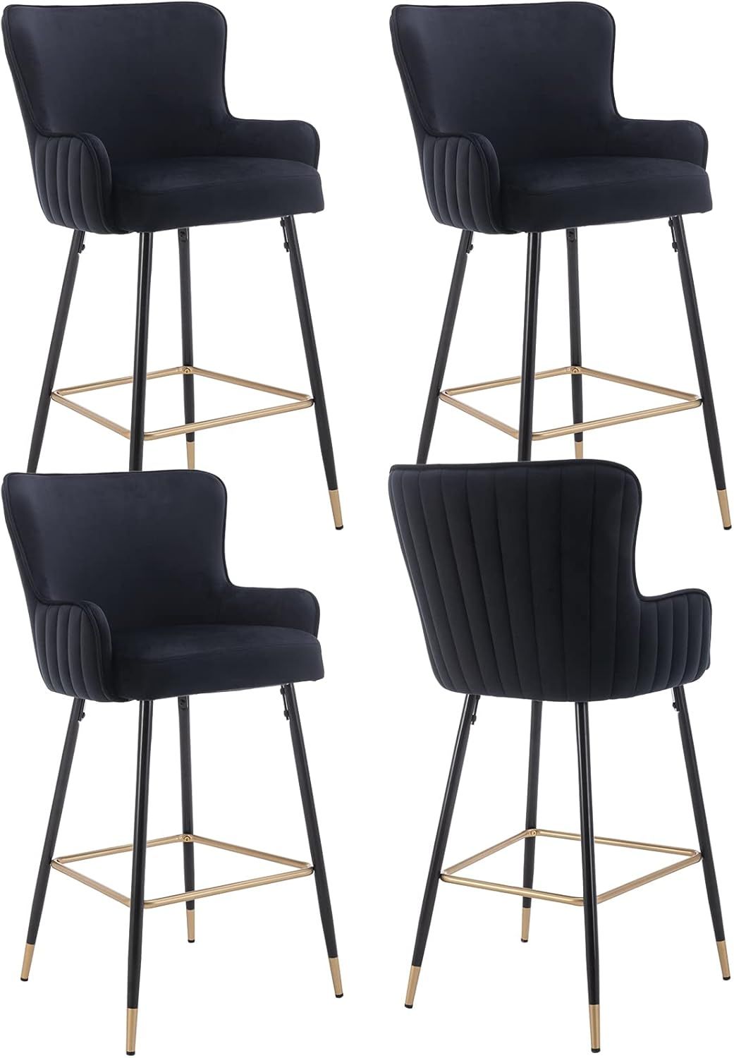 Amazon.com: Zsarts Black Velvet Bar Stools Set Of 4, 30" Gold Barstools ... in Set Of 2 Modern Velvet Bar Stools With Black Metal Legs And Footrest