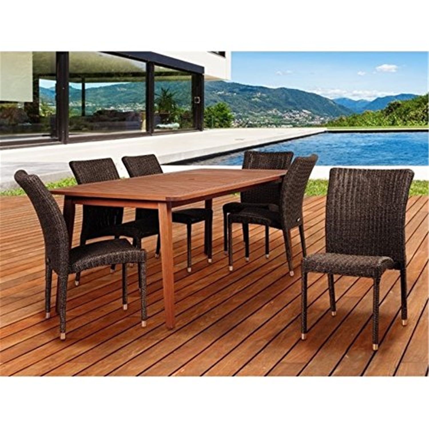 Amazonia Abaco 7 Piece Eucalyptus Rectangular Dining Set - Walmart.com intended for 7-Piece Eucalyptus And Wicker Stacking Armchair Rectangle Dining Set