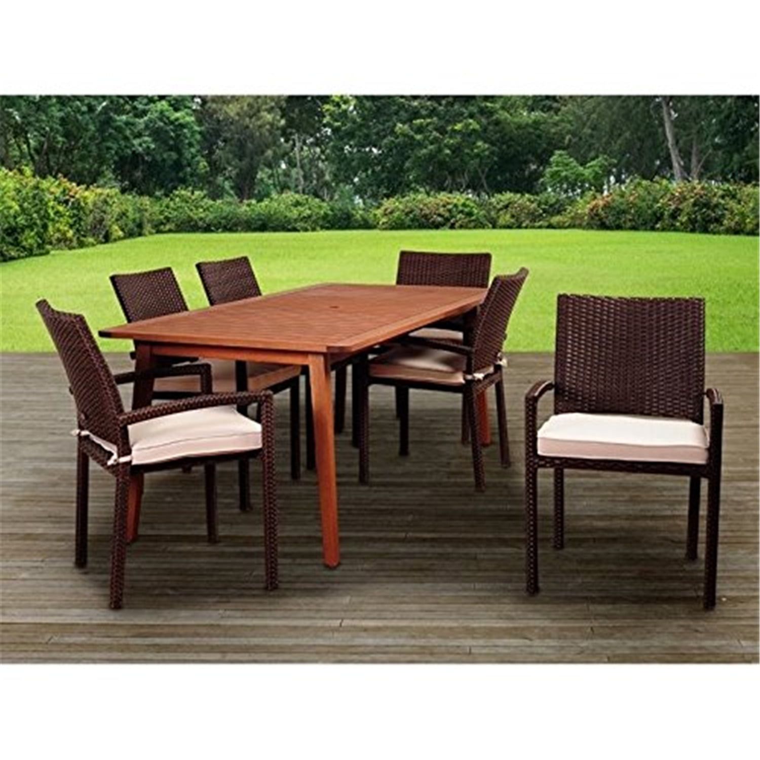 Amazonia Adelson 7 Piece Eucalyptus Rectangular Dining Set With Off ... for 7-Piece Eucalyptus And Wicker Stacking Armchair Rectangle Dining Set