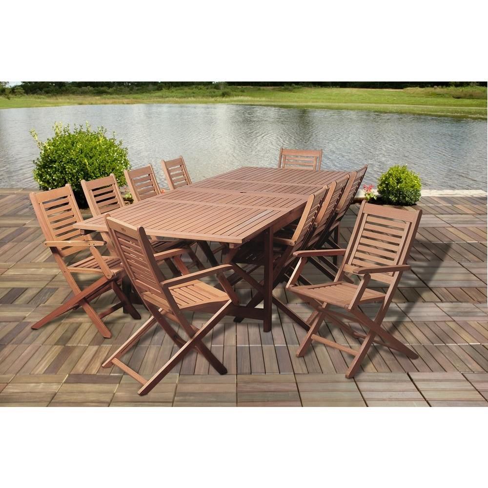 Amazonia Robinson 11-Piece Eucalyptus Extendable Rectangular Patio ... regarding Affleck 11-Piece Eucalyptus Extendable Rectangular Patio Dining Set, Teak Finish