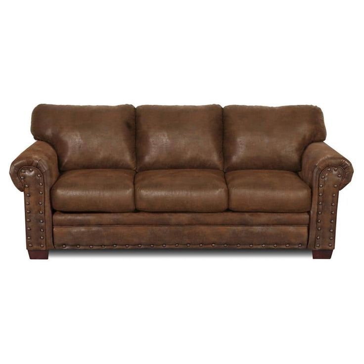American Furniture Classics Buckskin 88 In. Round Arm 3-Seater Nailhead Trim Sofa In Brown Pinto ... throughout Pemberly Row Modern 88&amp;quot; Microfiber Buckskin Sleeper Sofa In Brown