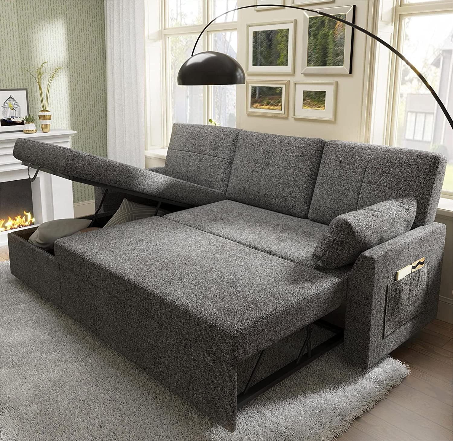 Amerlife Small Space Sofa Bed With Large Storage Chaise, Pull Out Sleeper Couch For Living Room ... regarding Style Meets Functionality Exploring Gray Pull Out Sleeper Sofa and Chaise Options