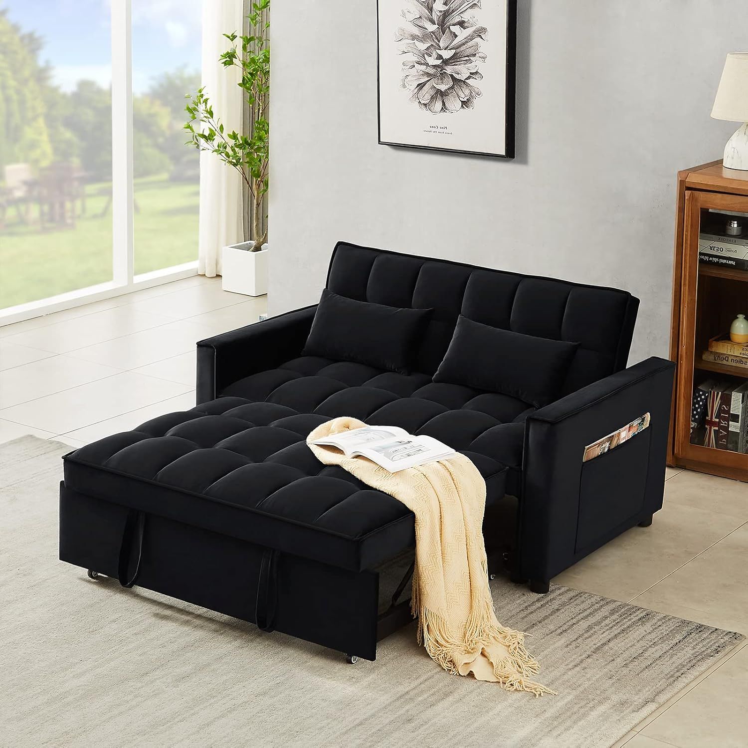 Antetek 3 In 1 Convertible Sleeper Loveseat, Futon Sofa Couch With ... regarding Convertible Sleeper Loveseat With Stitched Seat And Wood Accents, Black