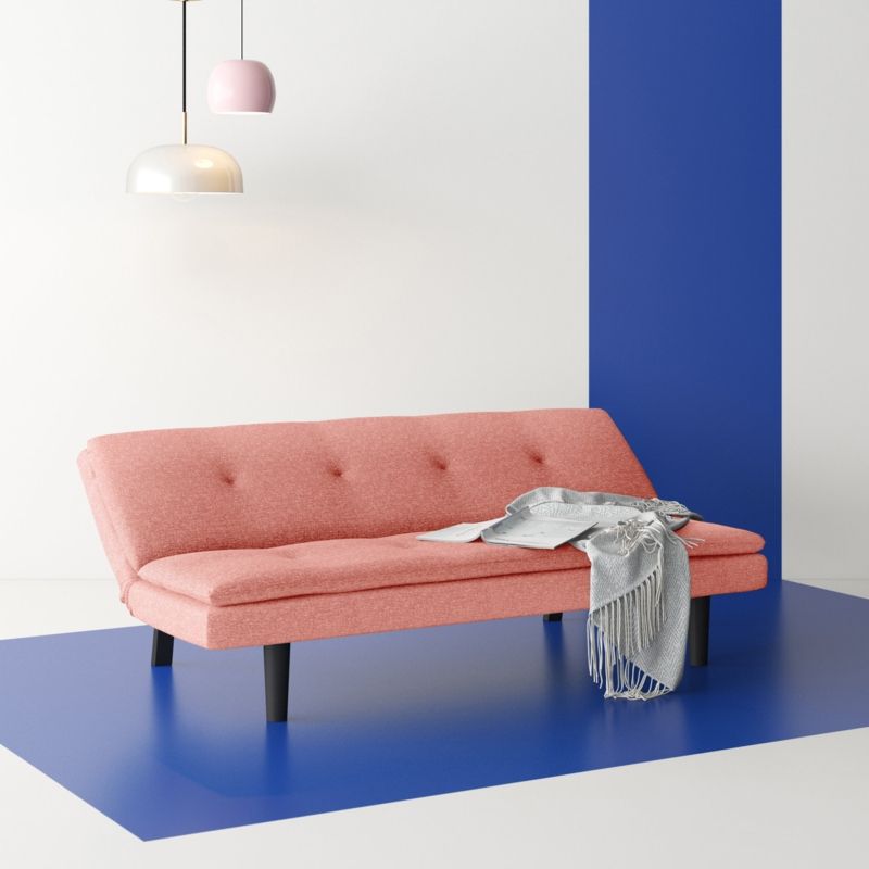 Armless Sleeper Sofa With Tufted Back | Foter in Armless Sleeper Sofa With Square Tufting And Built In Storage Space, Orange Chenille