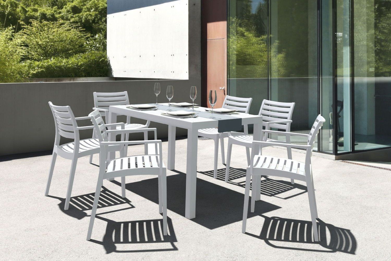 Artemis Resin Rectangle Outdoor Dining Set 7 Piece With Arm Chairs ... in Exploring Materials and Craftsmanship in Contemporary Dining Sets