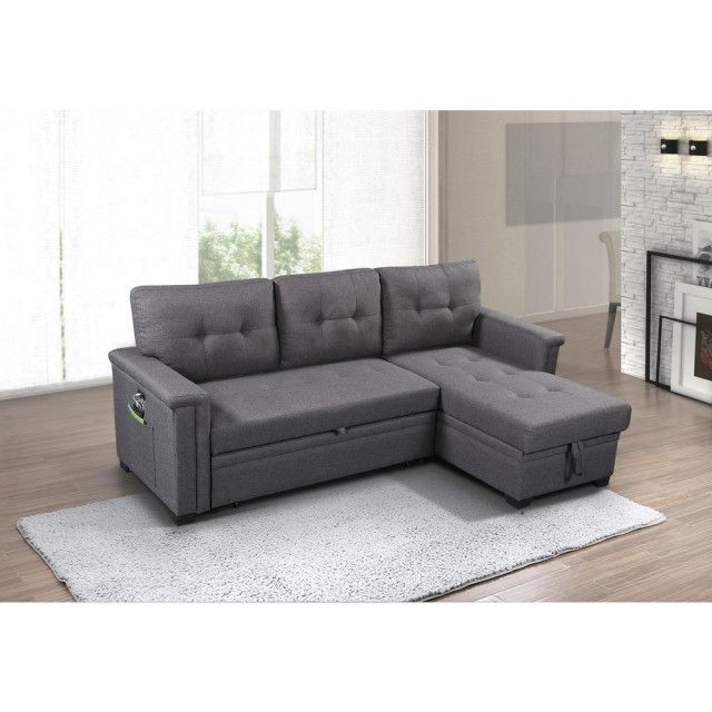 Ashlyn Dark Gray Reversible Sleeper Sectional Sofa With Storage Chaise ... with regard to Integrated Comfort Exploring the Features of a Sleeper Sectional with USB