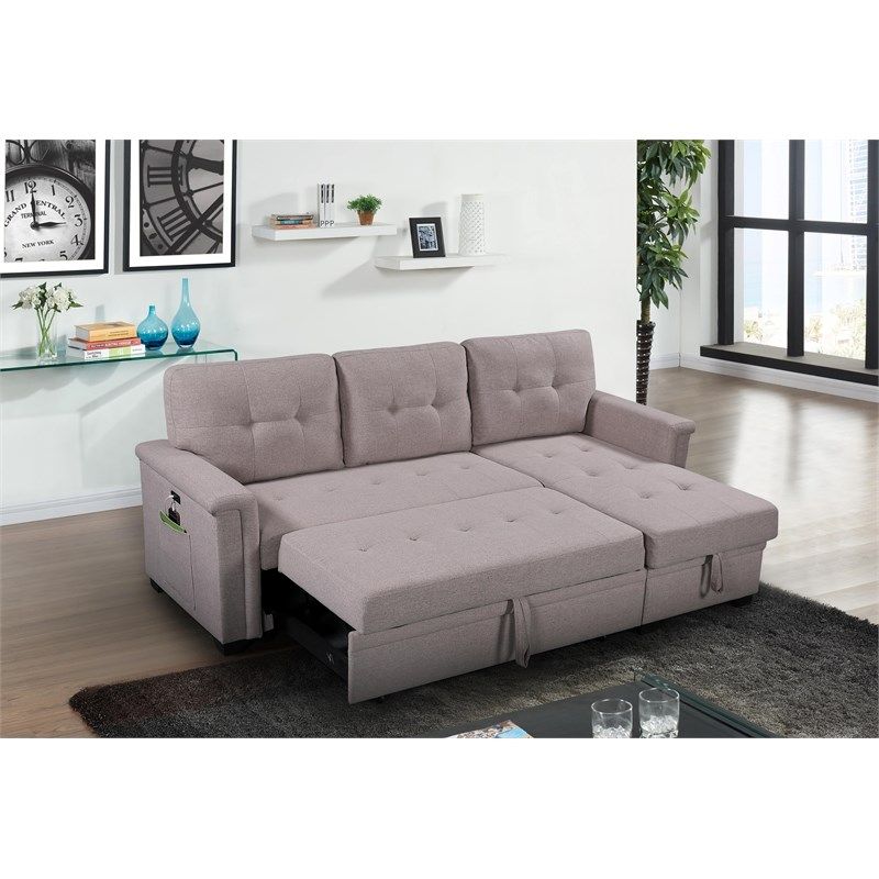 Ashlyn Light Gray Fabric Reversible Sleeper Sofa Usb Charger Storage ... intended for The Ultimate Guide to Choosing a Sleeper Sofa The Ashlyn Gray Difference
