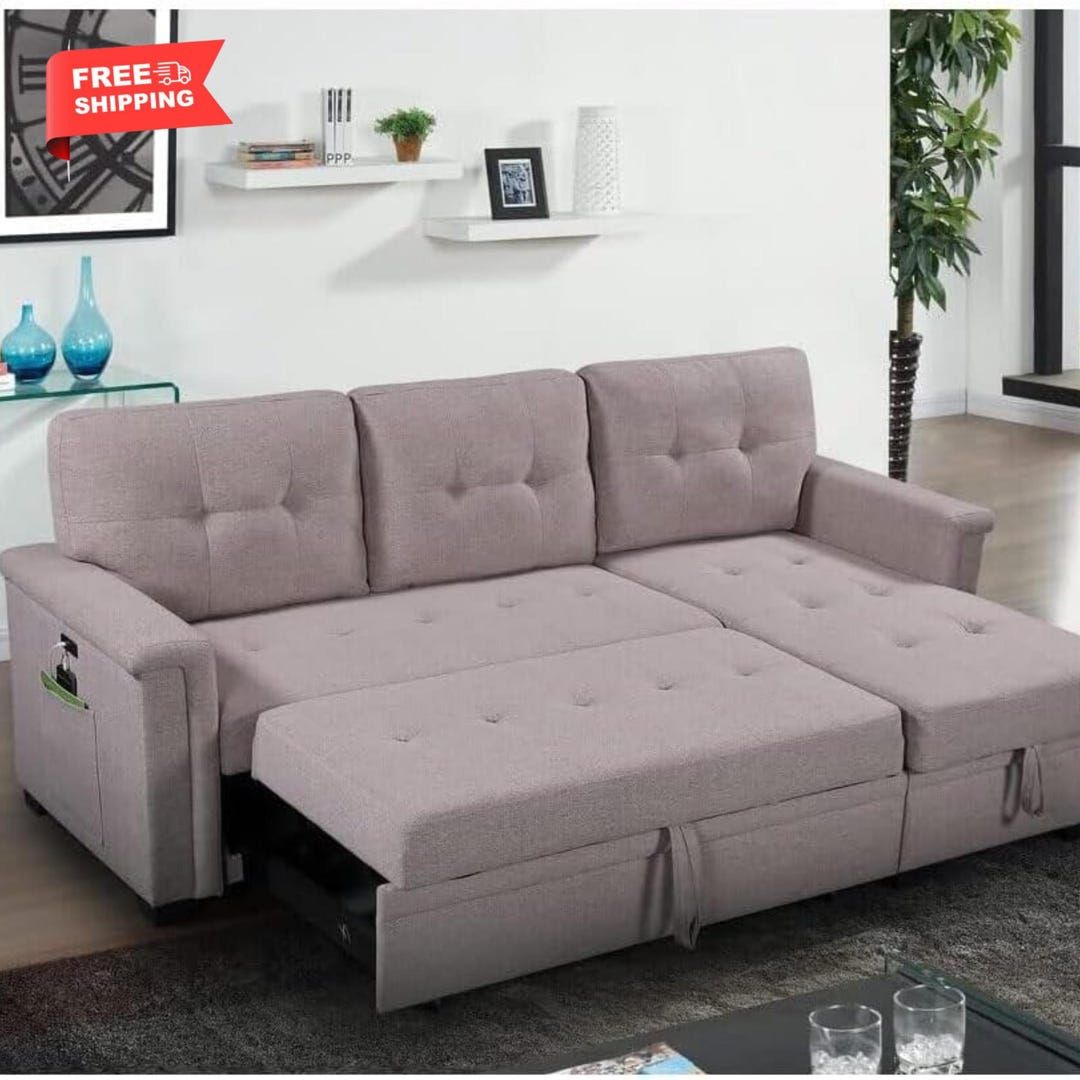 Ashlyn Light Gray Reversible Sleeper Sectional Sofa With Storage Chaise ... throughout Ashlyn Dark Gray Reversible Sleeper Sectional Sofa With Storage Chaise, Usb...