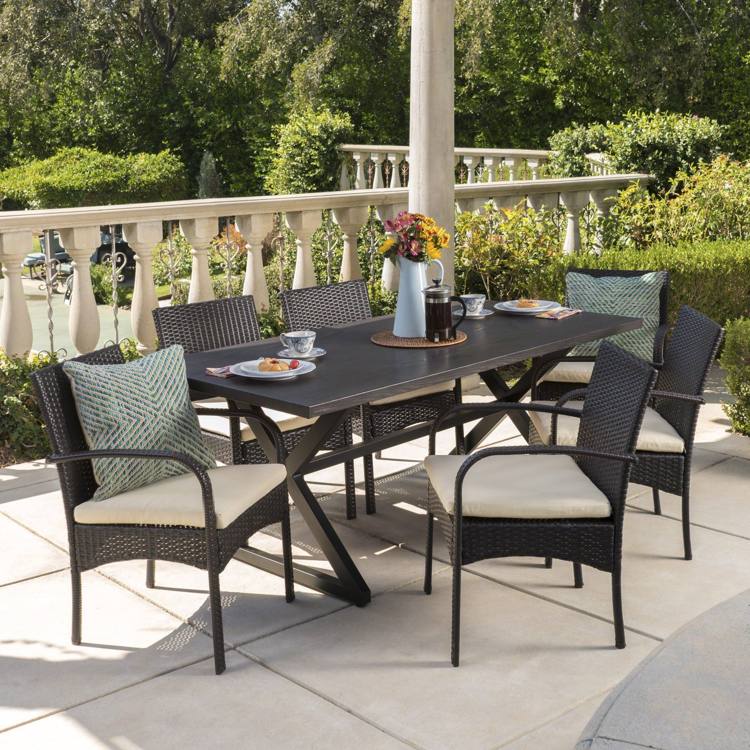 Ashwood Outdoor 7 Piece Brown Aluminum Dining Set With Multi-Brown Chairs | Wicker Dining Set ... within Unpacking the GDF Studio 7-Piece Outdoor Dining Set Your Guide to Style and Comfort