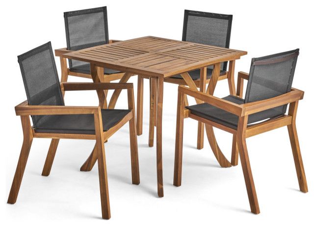 Astin Outdoor Acacia Wood 4 Seater Square Dining Set With Mesh Seats ... in Astin Outdoor Acacia Wood 4 Seater Square Dining Set With Mesh Seats, Gray Finis