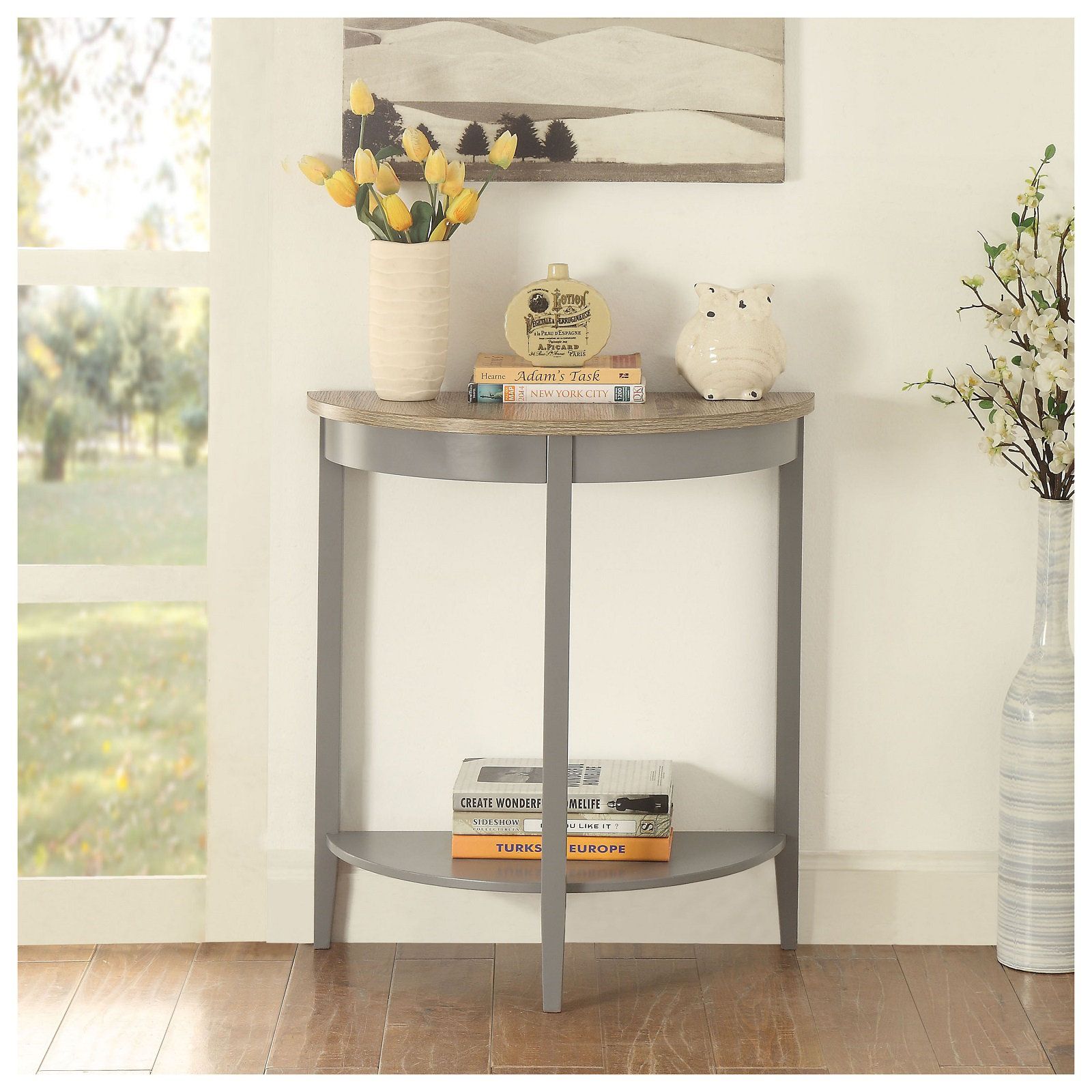 August Grove Half Moon Console Table With Grey Base - Wayfair Canada within Incorporating a Gray Half Moon Console Table into Your Home Decor
