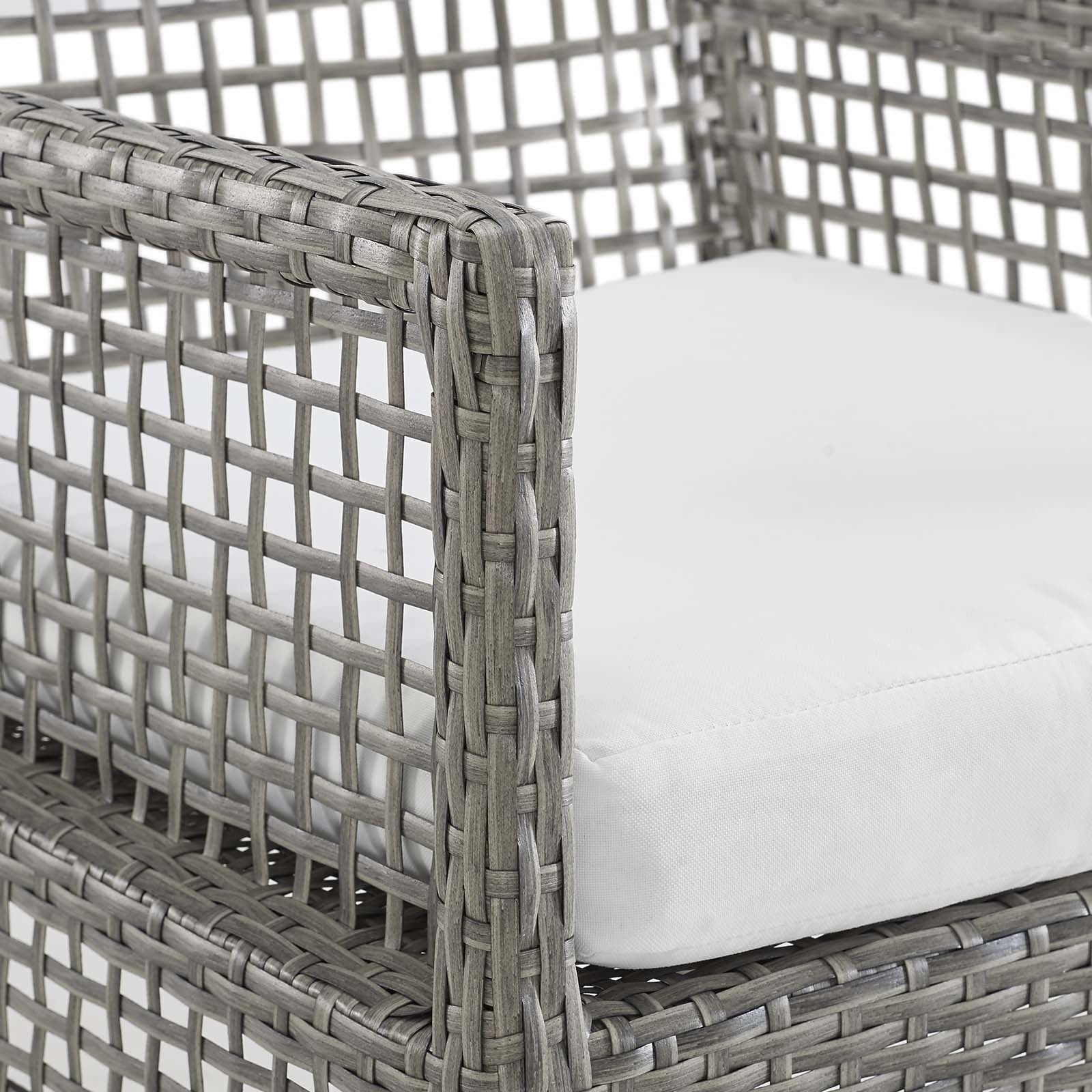Aura Outdoor Patio Wicker Rattan Dining Armchair In Gray White | Outdoor Chairs, Dining Arm ... pertaining to Junction 7-Piece Outdoor Wicker Rattan Dining Set, Gray White