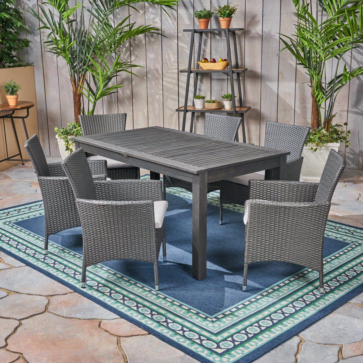 Austin Outdoor Wood And Wicker Expandable Dining Set - Walmart.com for Gdf Studio 9-Piece Louis Outdoor Wood/Wicker Expandable Dining Set, Sandblast Natural