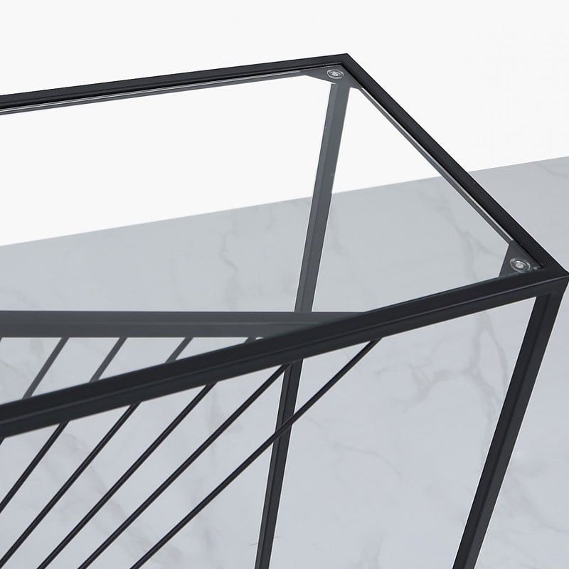 Ava Black Metal And Clear Glass Console Table With Unique Design ... with regard to Modern Console Table Trends Integrating Clear Glass with Warm Wood Finishes