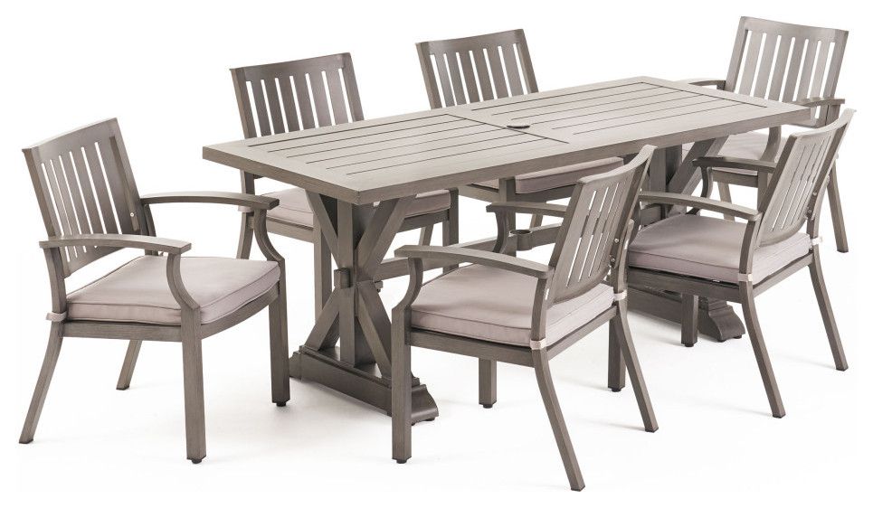 Baja Outdoor 6-Seater Aluminum Dining Set With Cushions - Transitional ... inside Baja Outdoor 6-Seater Aluminum Dining Set With Cushions