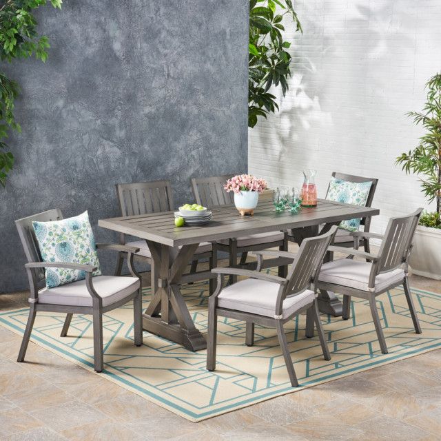 Baja Outdoor 6-Seater Aluminum Dining Set With Cushions - Transitional ... throughout Choosing the right materials for durable outdoor dining furniture