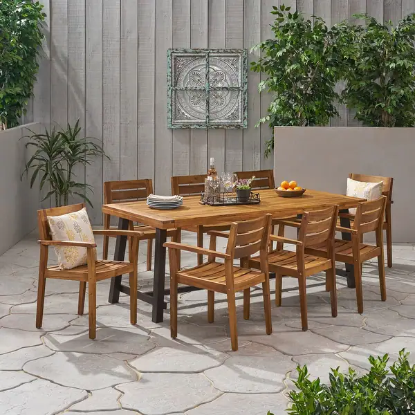 Balfour Outdoor 8 Seater Acacia Wood Dining Set By Christopher Knight ... inside Cara Outdoor 8 Seater Acacia Wood Dining Set