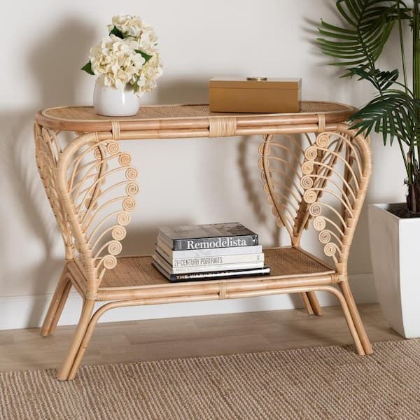 Bali & Pari Bastet 39.4 In. Natural Rattan Rectangle Wicker Console ... intended for Natalia Natural Rattan Console Table