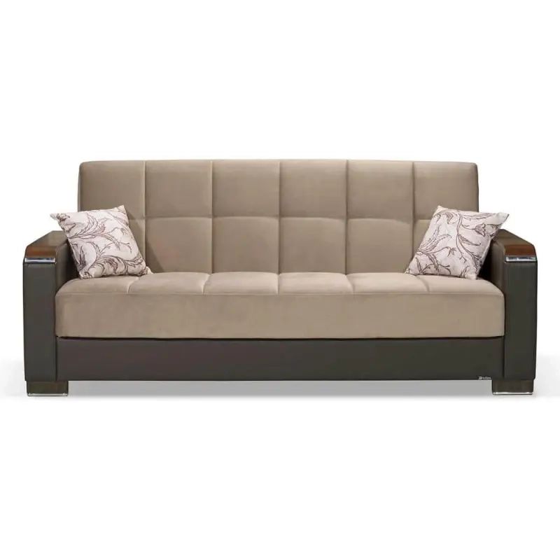 Basics X Collection Convertible 87 In. Beige/Brown Chenille 3-Seater ... throughout Beyan Signature Hartford 87" Chenille Convertible Sleeper Sofa In Brown