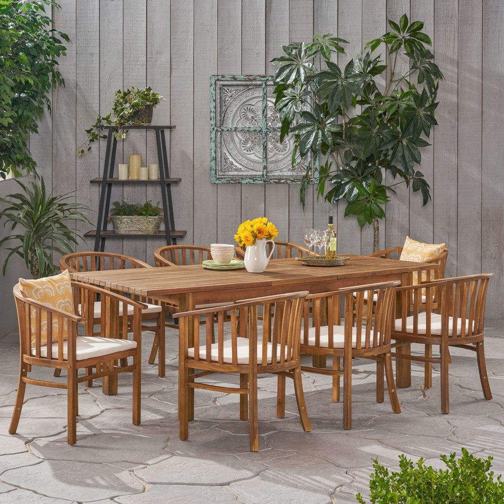 Beatrice Outdoor Expandable 8 Seater Acacia Wood Dining Set ... regarding Understanding the durability of expandable dining sets