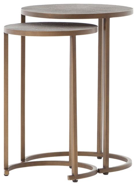 Bentley Faux Shagreen Nesting Tables, 2-Piece Set, Antique Brass ... for Shagreen Nesting Coffee Table, Antique Brass