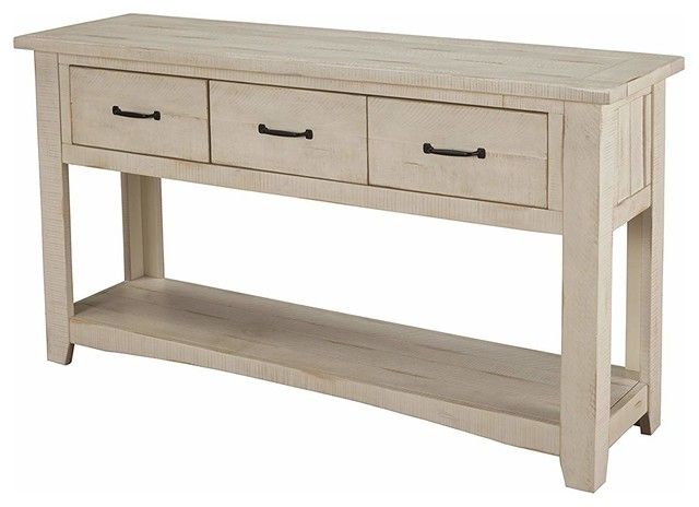 Benzara Bm178128 Wooden Console Table With Three Drawers, Antique White ... intended for Antique White Farmhouse Console Table With X-Sides, 2 Shelves & Tabletop Storage