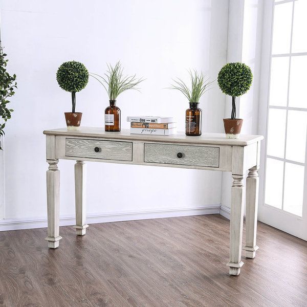 Benzara Bm183128 Wooden Sofa Table With Carved Turned Legs, Antique ... within Antique White Farmhouse Console Table With X-Sides, 2 Shelves & Tabletop Storage