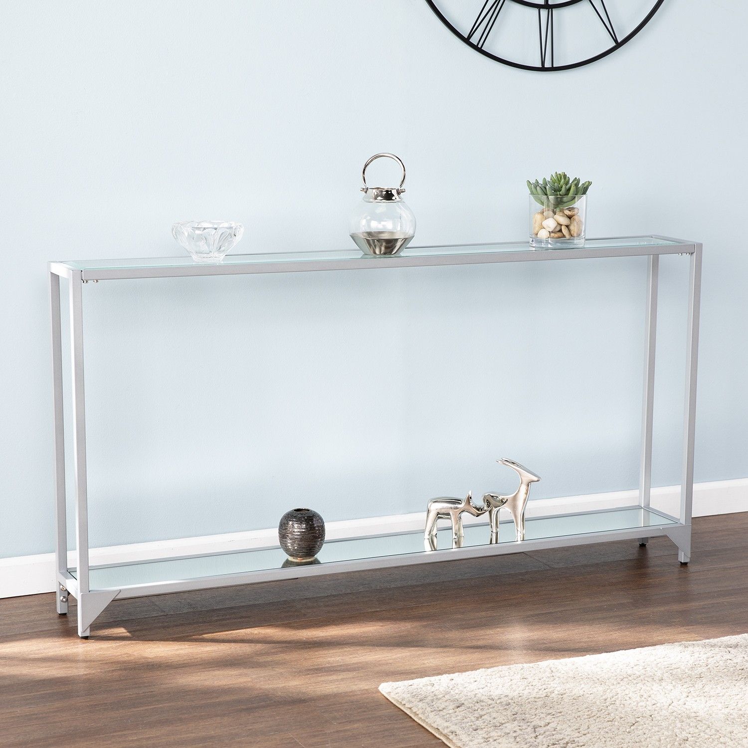 Bergen Narrow Metal Console Table - Silver in From Workshop to Home Celebrating the Legacy of Elmore Console Table Silver