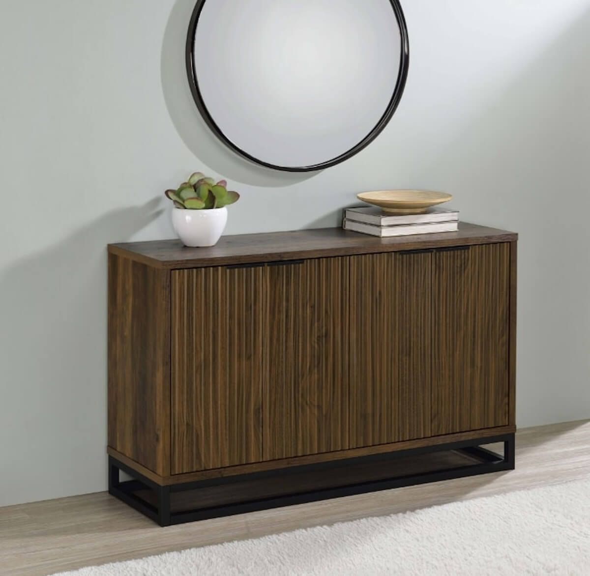 Best Accent Storage Cabinets For Every Room In Your Space in Elouise 4-Door Engineered Wood Tall Accent Cabinet Dark Pine