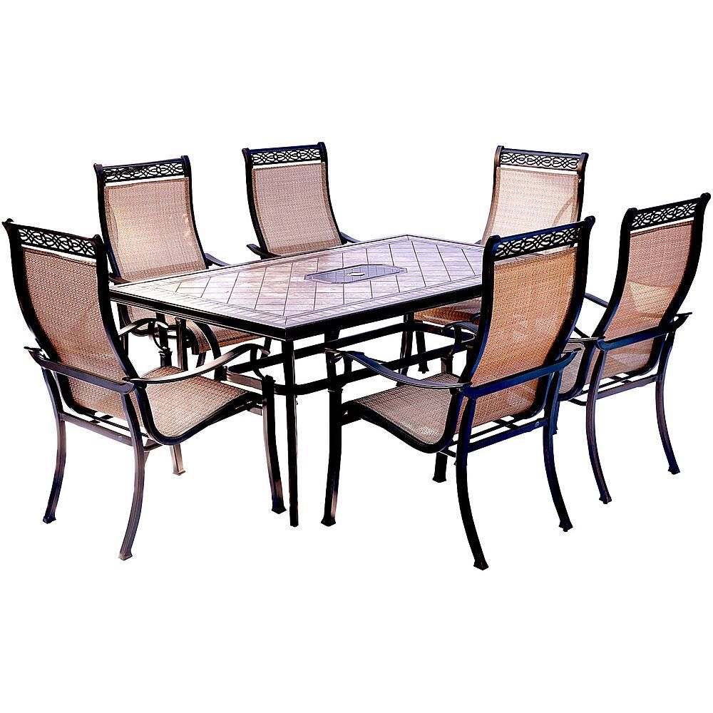 Best Buy: Hanover Monaco 7-Piece Patio Dining Set With 6 Pvc Sling ... for 7 Pieces Outdoor Dining Set With Oval Faux Marble Top Table And Rope Armchair
